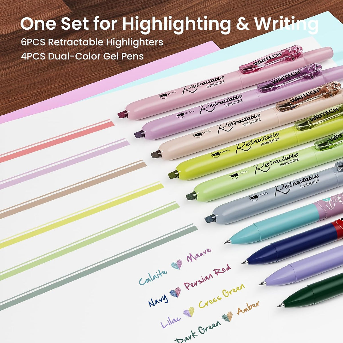 WRITECH Gel Pens Journaling Highlighters: Vintage 2-in-1 Journal Set 10ct