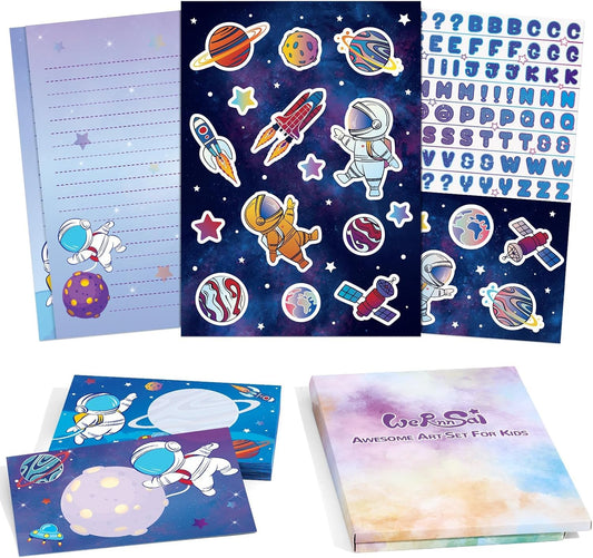 WERNNSAI 72 PCS Space Kids Stationery Paper and Envelopes Set for Boys