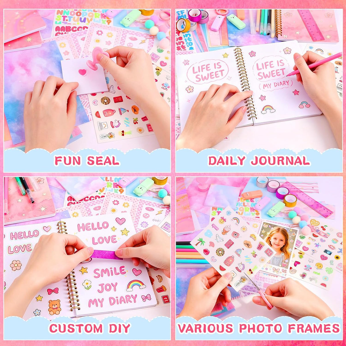 250PCS Diy journal kit 8 7 9 10 11 12 year old girl gift scrapbook supplies
