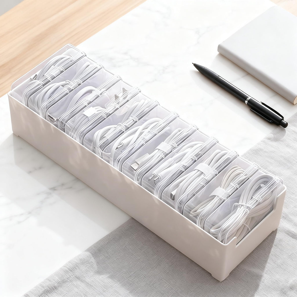 11 Grid Clear Cable Organizer Box with Switch for Desktop Cord Storage