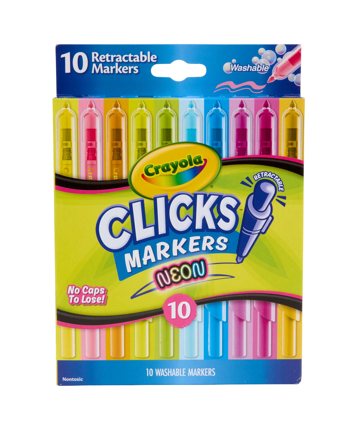 Crayola Clicks Retractable Tip Markers (10ct), Washable Cone Tip Art Marker Set, Cute Aesthetic School Supplies, Classroom Must Haves, Ages 3+