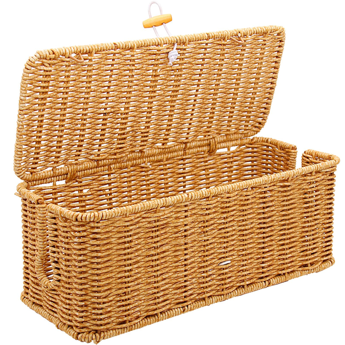 2PCS Cable Management Box, Handmade Rattan Cable Organizer Cord Basket