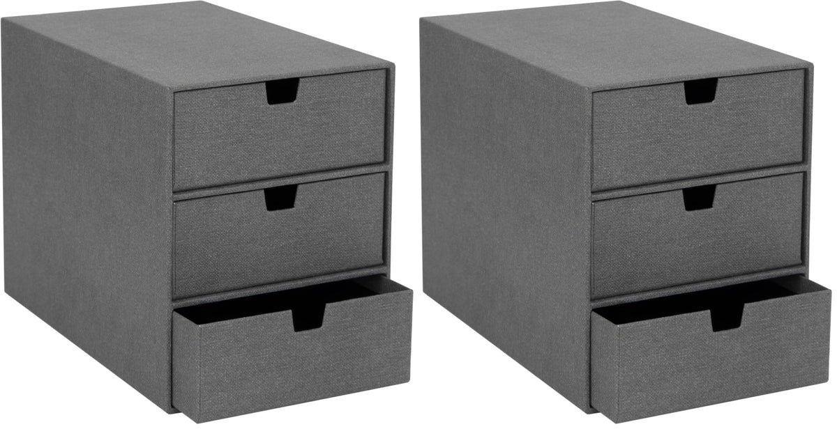 Bigso Box of Sweden Ingrid 3-Drawer Canvas Fiberboard Desk Organizer for Office Supplies and Accessories - Stackable Makeup Drawer Organizer - 6.3in x 9.9in x 8.1in - Grey