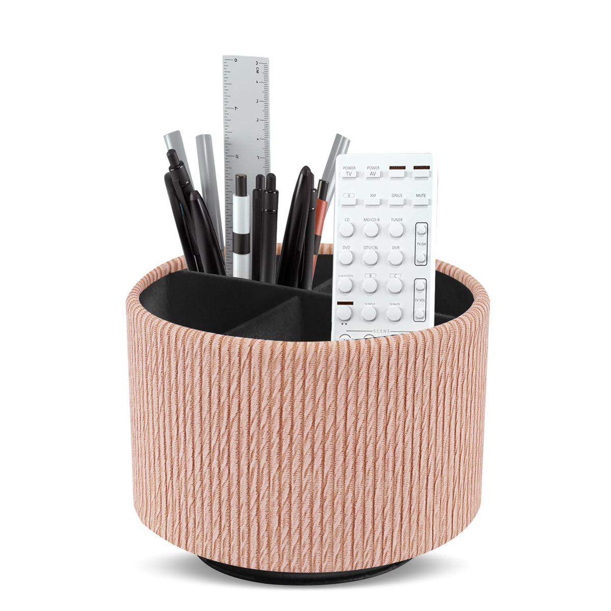 Round Leather Art Supply Organizer,Remote Control Holder,360 Degree Rotating,Multi-Functional Pencil Holder,4 Compartments Desktop Stationary Organizer(1-Fractal Flower)
