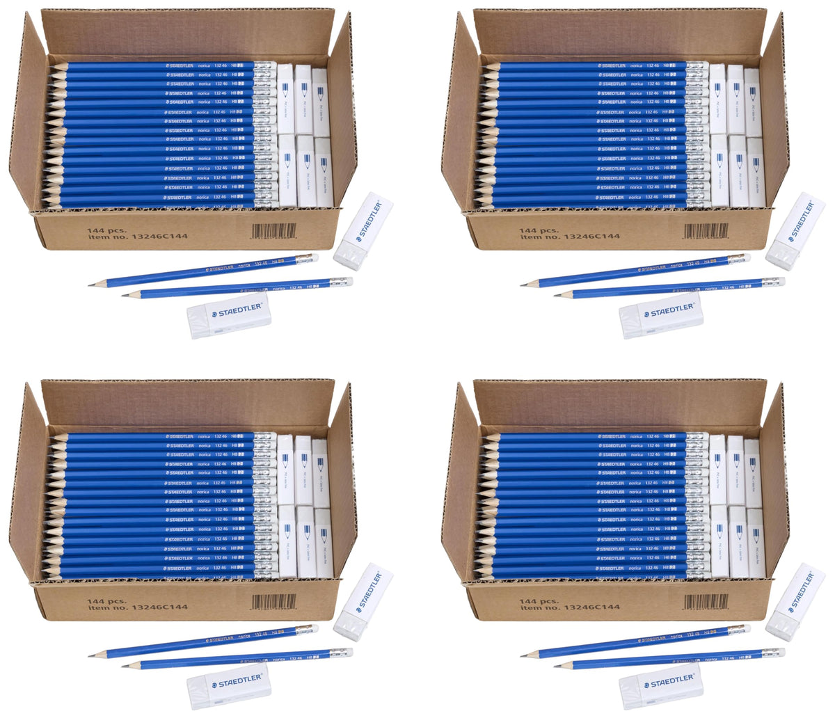 STAEDTLER Norica #2 HB Pencils Class Pack: 144 Pre-Sharpened Pencils + 12 Erasers, Bulk School Supplies Set, Break-Resistant Lead, Latex- & PVC-Free, For Writing, Testing, Drawing & Sketching
