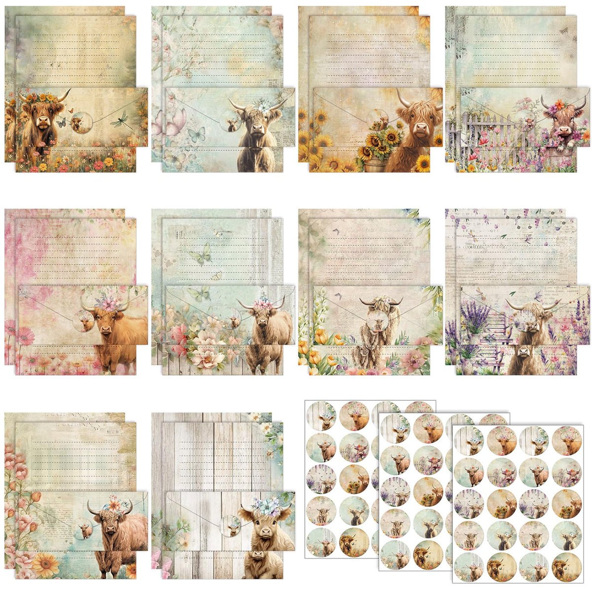 TaoBary 160 Pcs Vintage Floral Stationery Paper and Envelopes Set