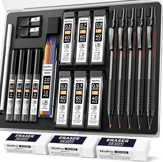 Nicpro 22PCS Art Mechanical Pencil Set， Metal Drawing Sketching With Eraser