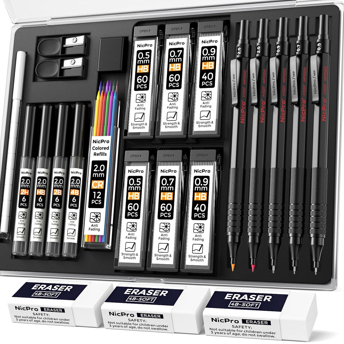 Nicpro 22PCS Art Mechanical Pencil Set， Metal Drawing Sketching With Eraser