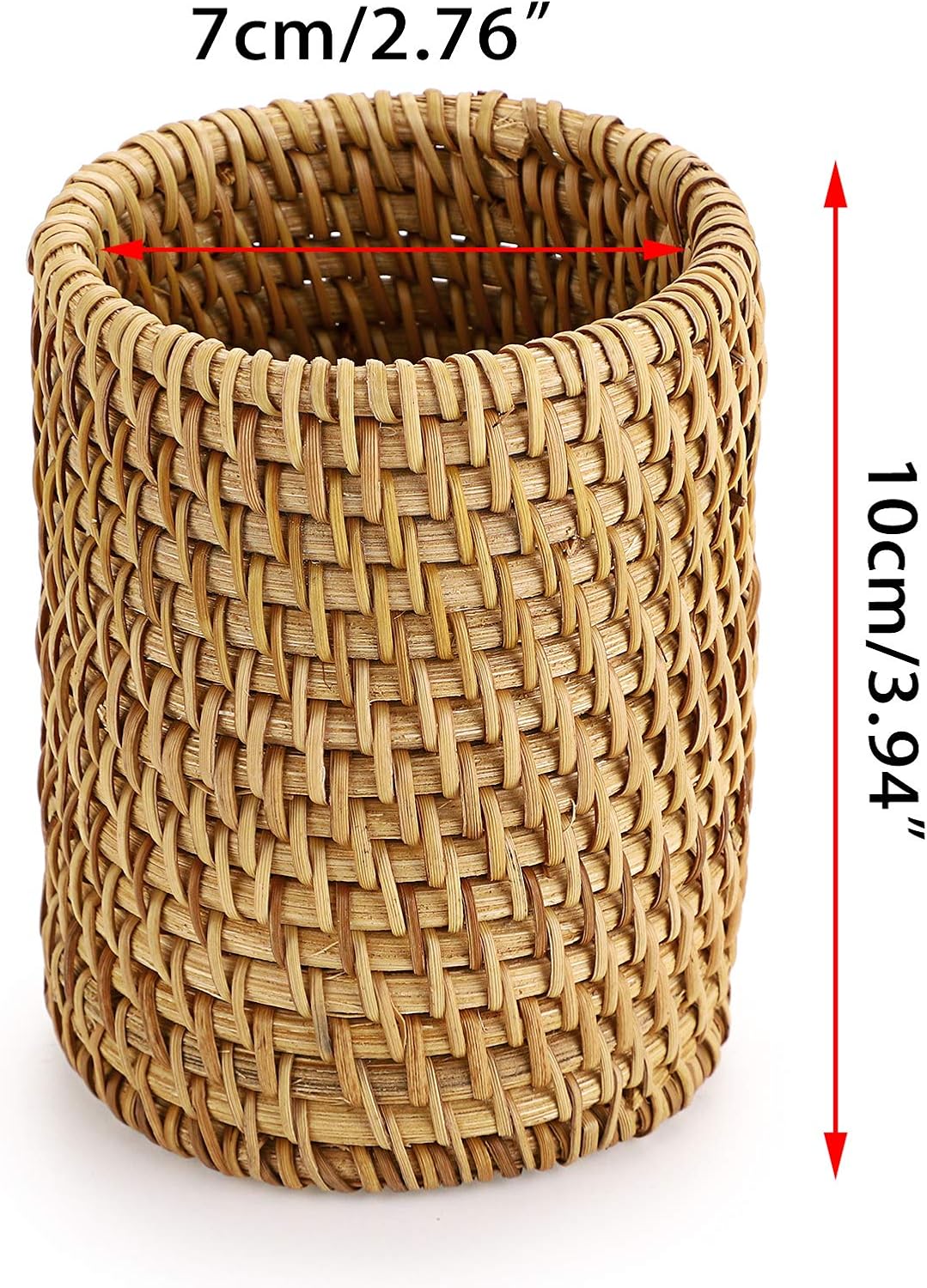 BTSKY Rattan Pen Cup, Handmade Desk Pencil Holders Makeup Brush Holder Multi-Functional Woven Basket Office&Home Desktop Organizer(Cylinder)