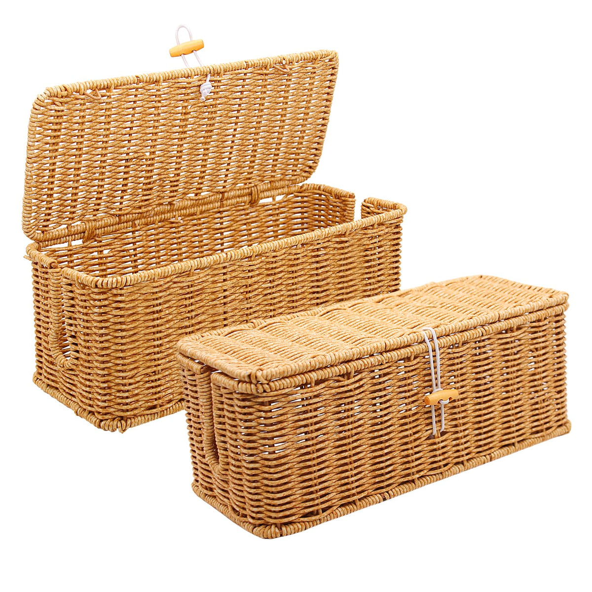 2PCS Cable Management Box, Handmade Rattan Cable Organizer Cord Basket