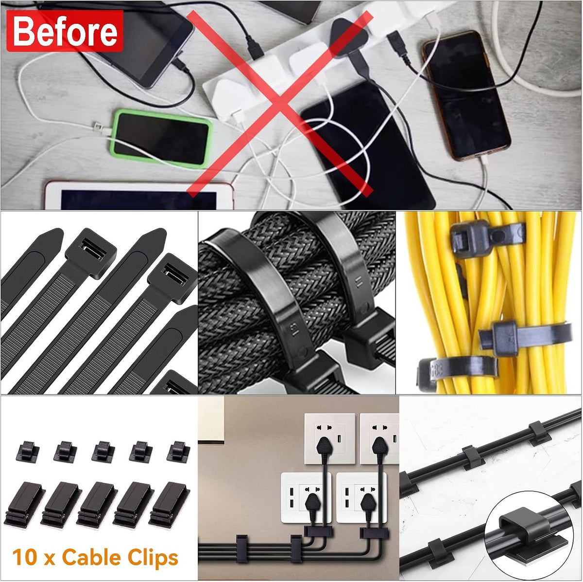 128PCS Cable Management Box 3Pack Cable Management Kit for Power Strip to Hide Wires,Cord Hider Boxes,Cord Box Safe ABS Material Wire Organizer of Cable Clips Sleeve for Home & Office, White
