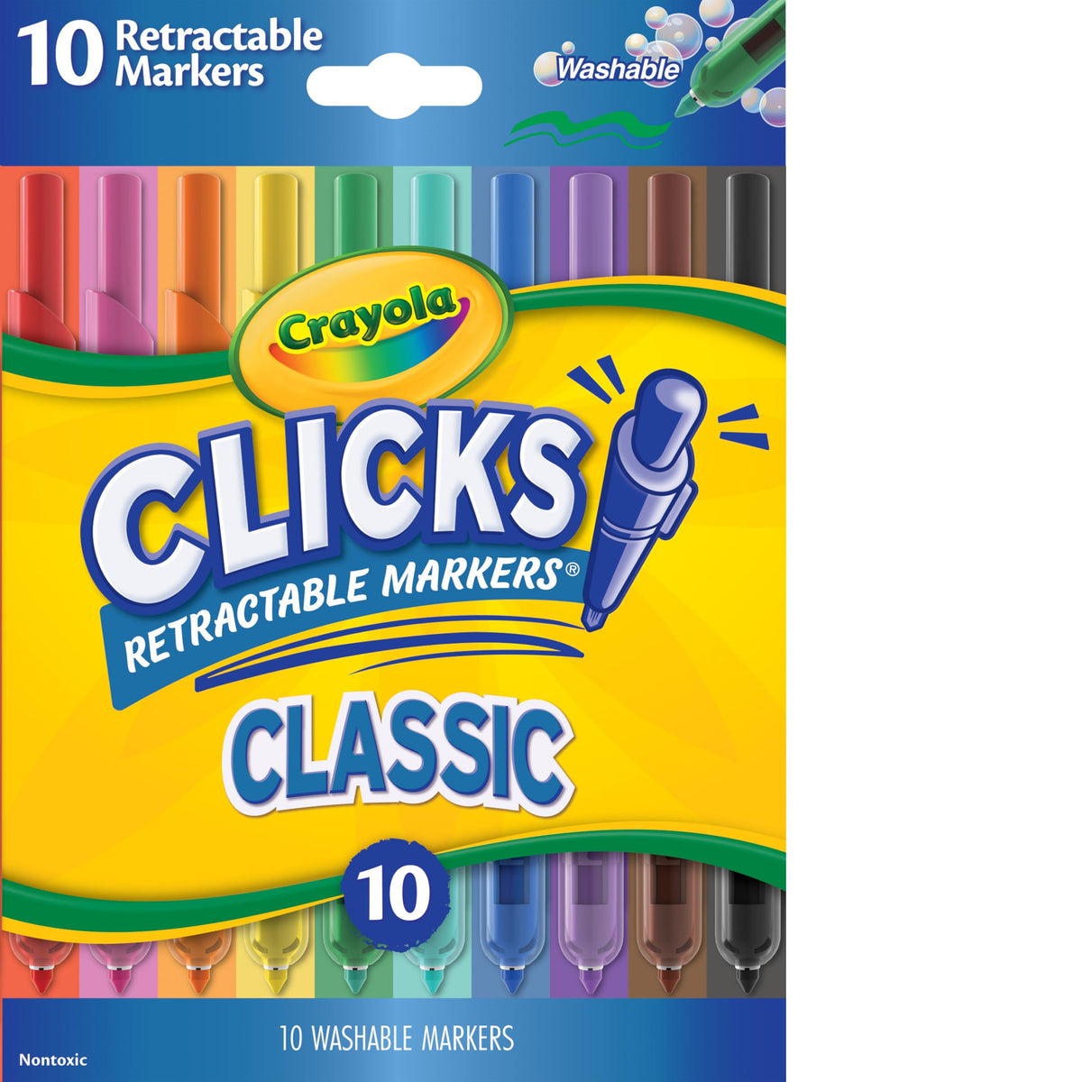 Crayola Clicks Retractable Tip Markers (10ct), Washable Cone Tip Art Marker Set, Cute Aesthetic School Supplies, Classroom Must Haves, Ages 3+
