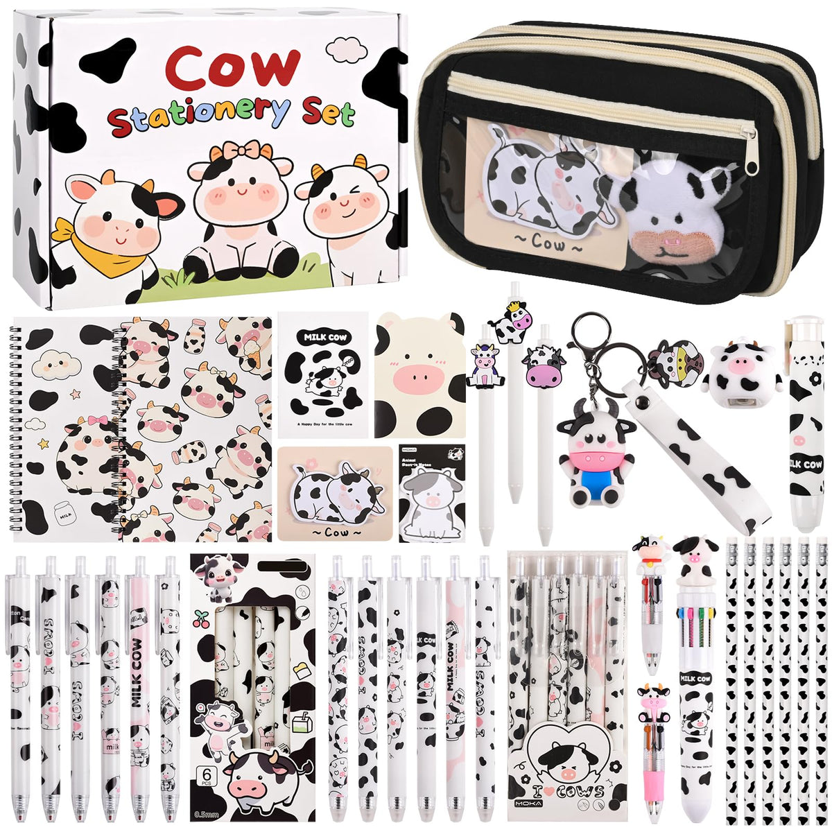 Ulema Cute Black Cat Gifts for Women,30Pcs Stationery Set Birthday Gifts for Boys Girls Back to School and Kawaii Classroom Office Supplies with Black Cat BallPoint Pen, Pencils, Sticky Notes etc.
