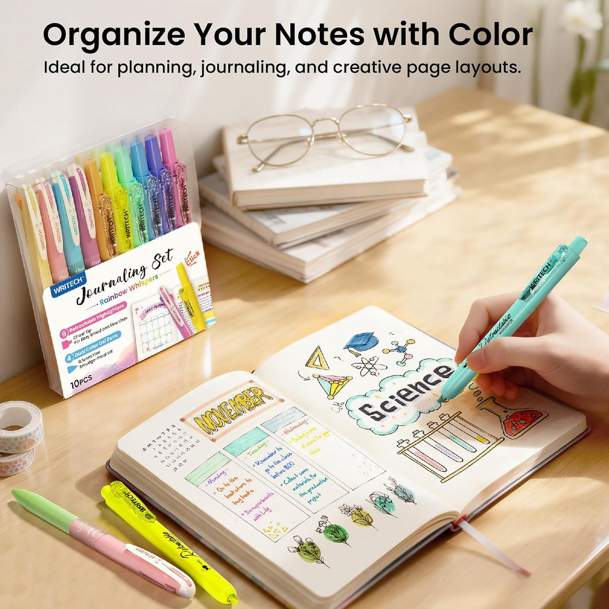 WRITECH Gel Pens Journaling Highlighters: Pastel 2-in-1 Journal Set 10ct