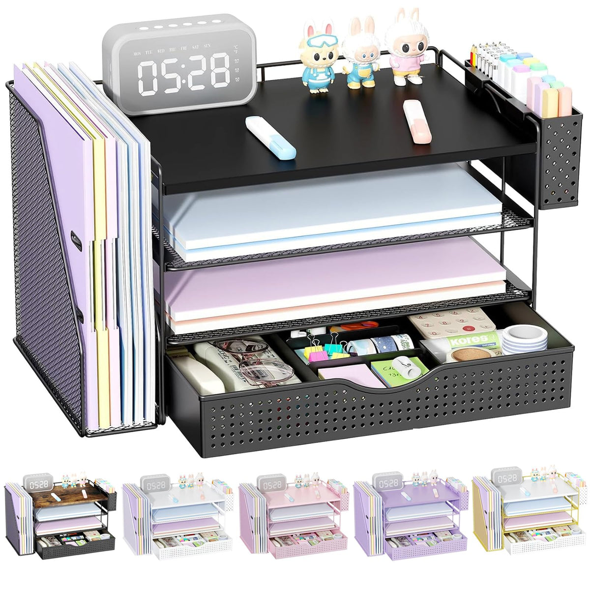 Wood Desk Organizers and Accessories with File Holder & Catalog Racks