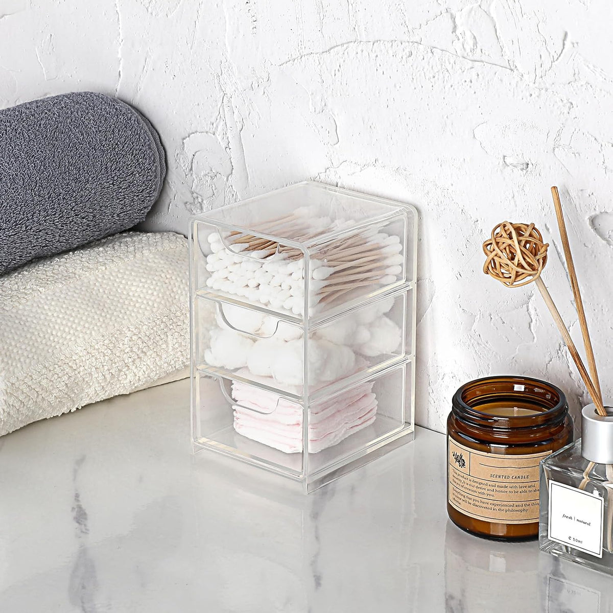 BTSKY 1 Pack Small Acrylic Storage Organizer with Drawers, 3-Layer