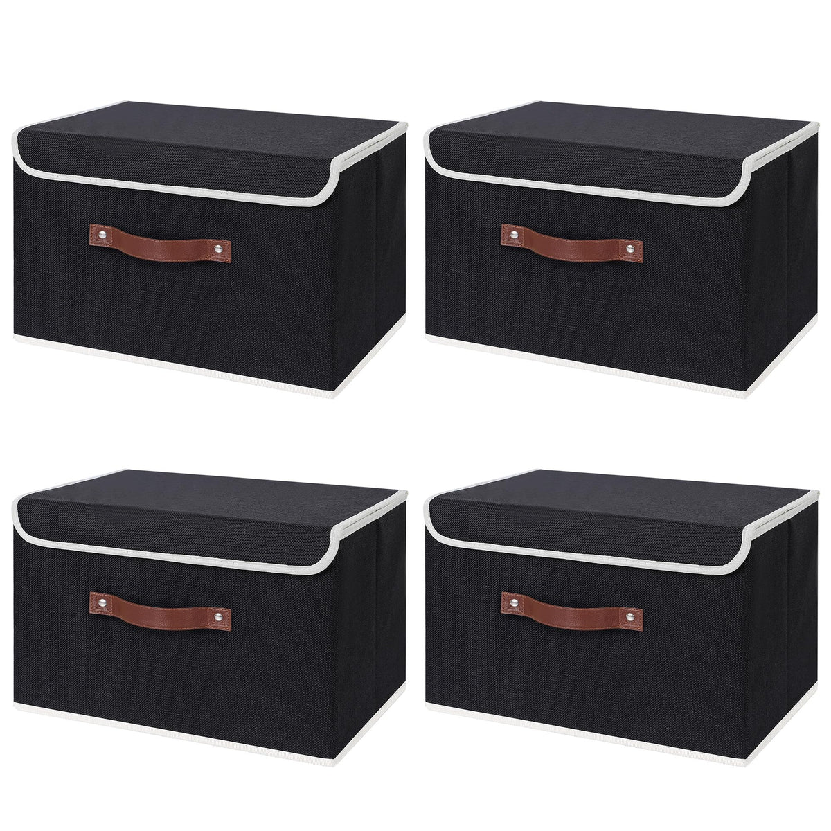 ANMINY Fabric Storage Box Bins with Lids, Green, 10"x8"x7"
