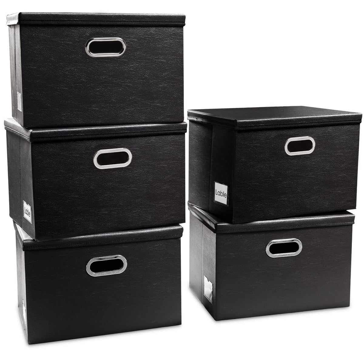 PRANDOM Large Collapsible Storage Bin with Lid [1-Pack] Leather Fabric Foldable Storage Box Organizer Containes Basket Cube with Cover for Home Bedroom Closet Office Nursery Black (17.7x11.8x11.8)