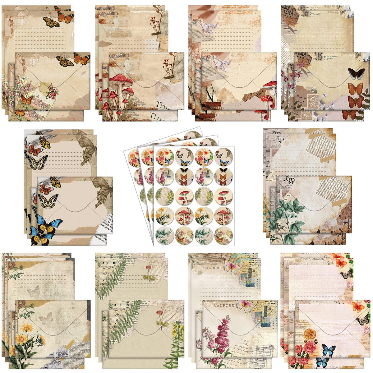 TaoBary 160 Pcs Vintage Floral Stationery Paper and Envelopes Set