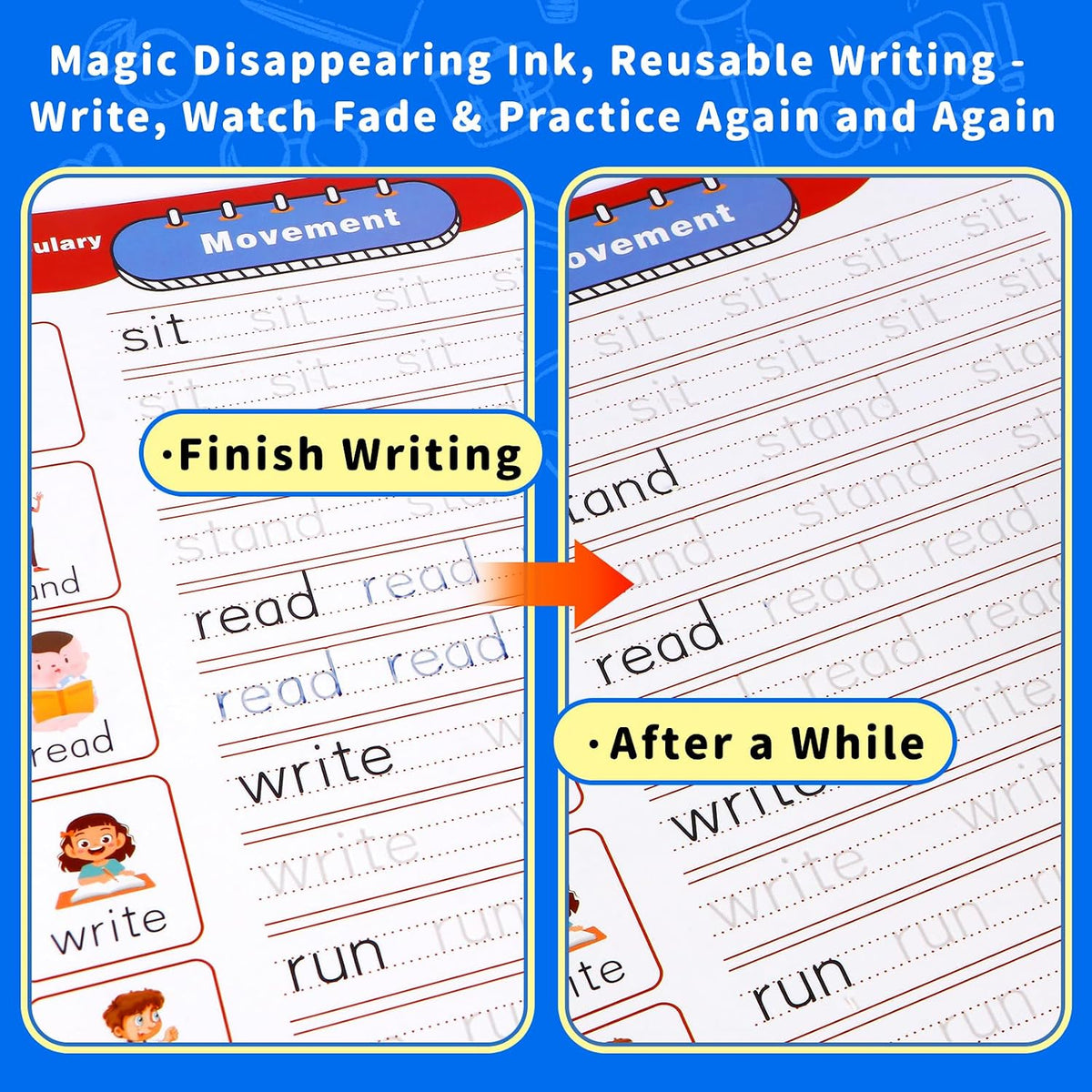 Magic Grooved Handwriting Practice Book for Kids Ages 3-8, Reusable Tracing Workbooks with Auto-Disappearing Ink, Preschool Learning Activities for Toddlers-Gifts for Children