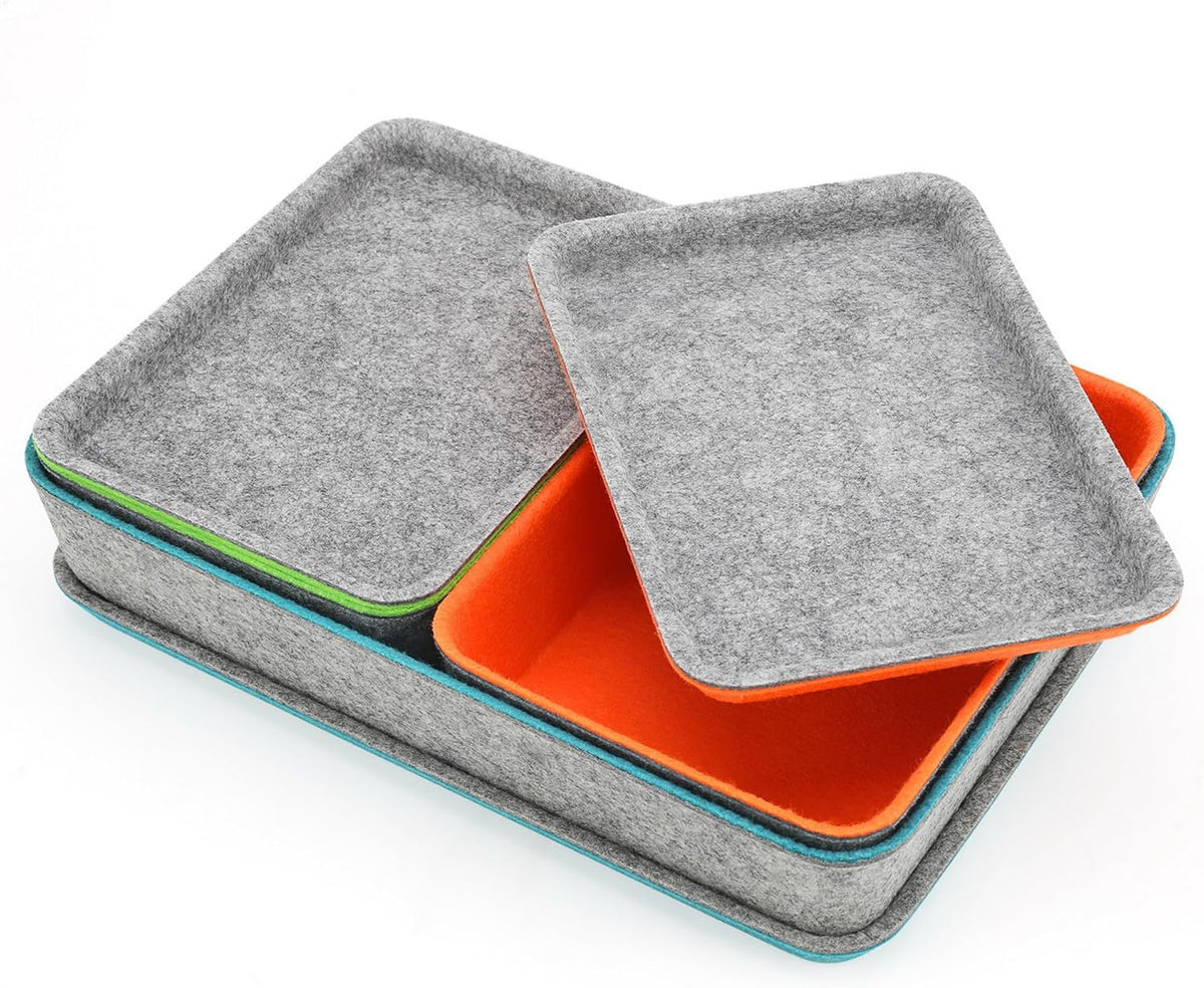 Welaxy 3-Piece Stackable Lidded Felt Desk Drawer Organizer Tray Multi-Color