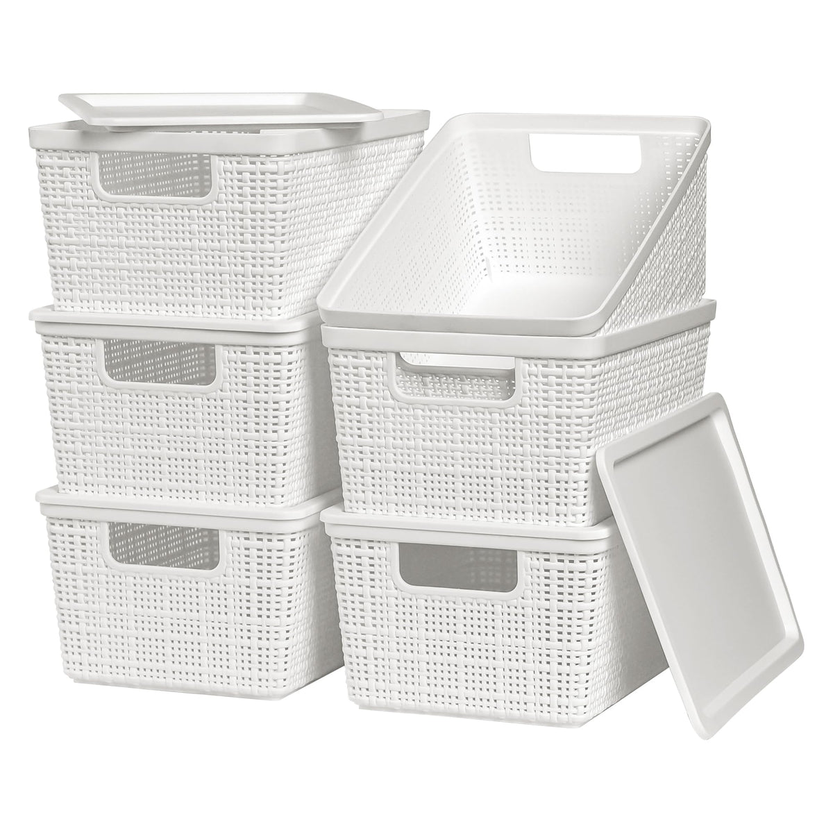 6 Pack Plastic Storage Baskets,Brown bamboo lid storage Box