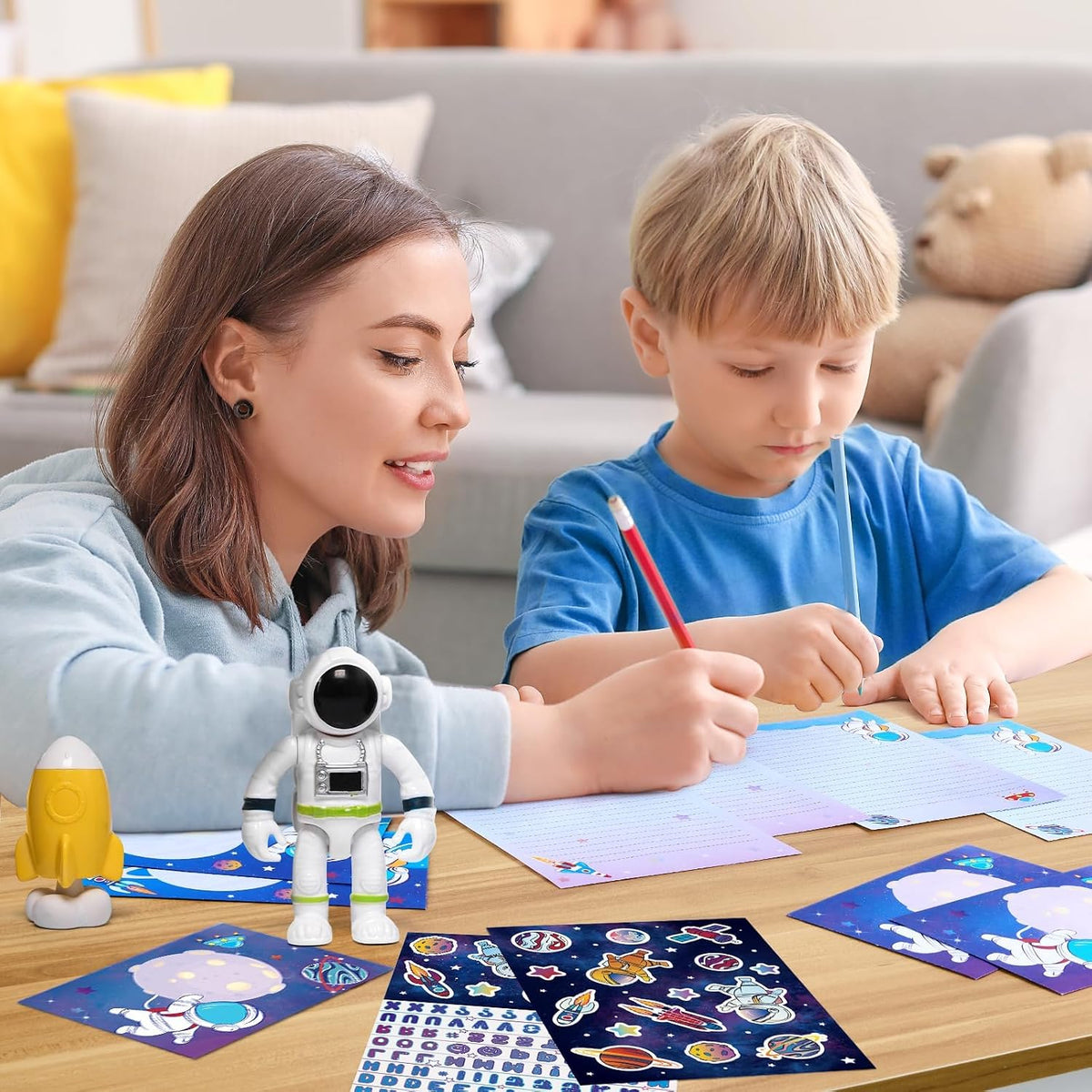 WERNNSAI 72 PCS Space Kids Stationery Paper and Envelopes Set for Boys
