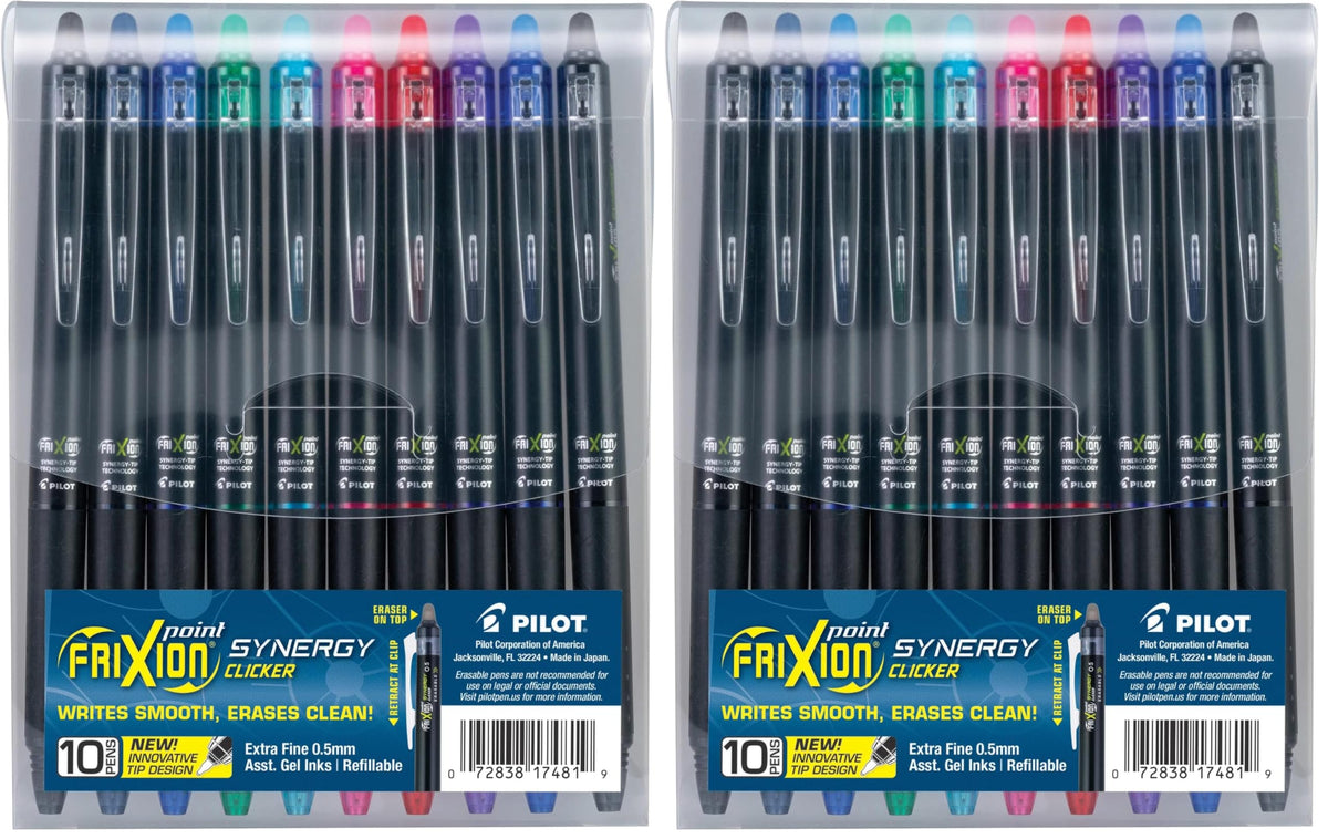 PILOT FriXion Synergy Clicker Erasable Pens, Pack of 10, Assorted Colors