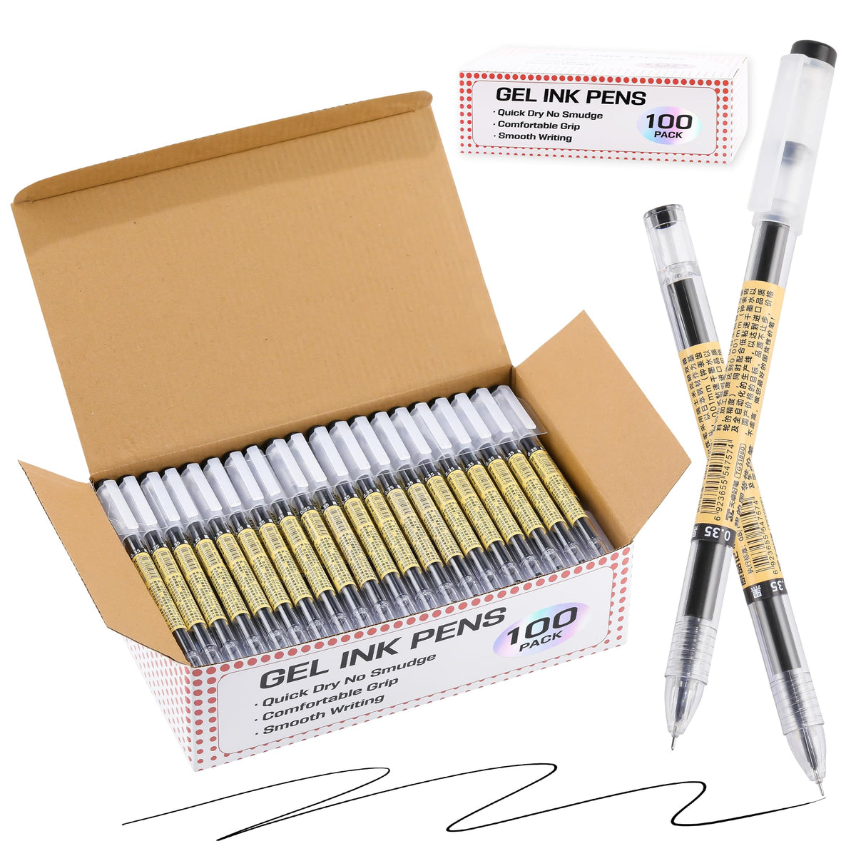 Japanese Style Blue Gel Ink Pens, 100 Pack Bulk Wholesale Set, 0.35mm Extra Fine Point, No Smudge Quick Drying, Journaling, Writing Drawing Notebook for Teacher Classroom Office School Supplies