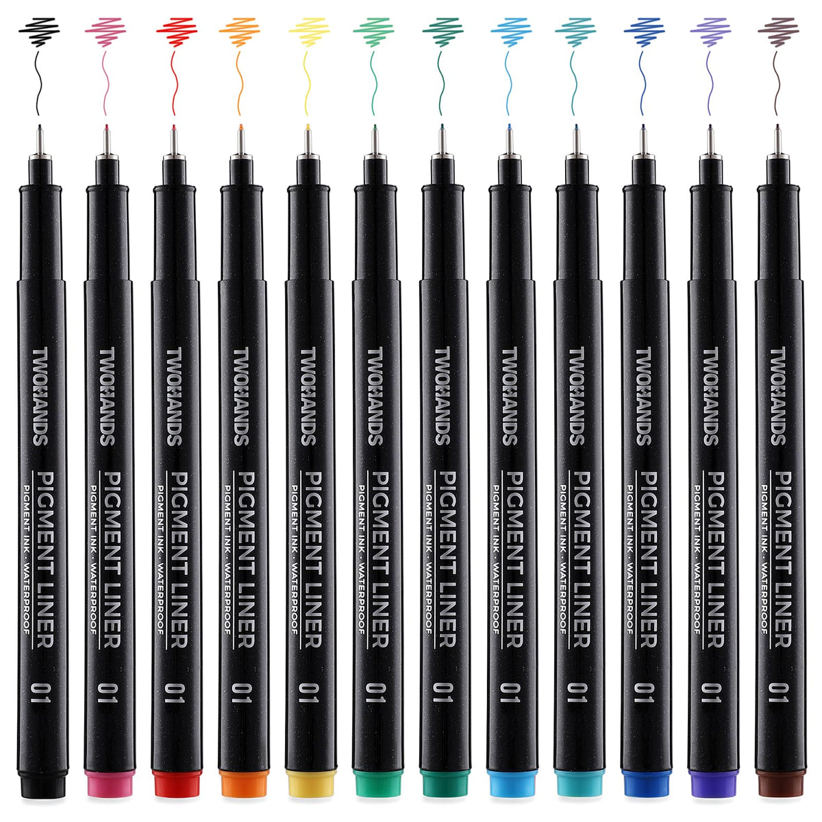 TWOHANDS Art Pen Drawing Marker Pens Fineliners, Set of 16, Black