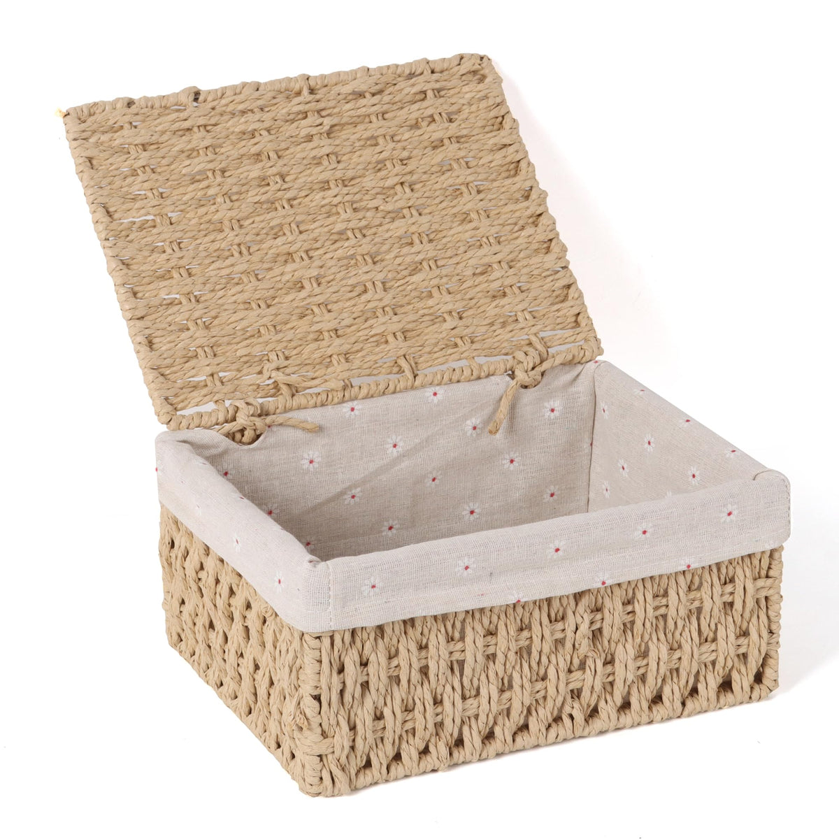 FEILANDUO Wicker Shelf Baskets Bin with Lid, Handwoven Paper Rope Baskets for Organizing, Rectangular Basket for Storage, Desktop Boxes with Lids Home Organizer Decor, Large