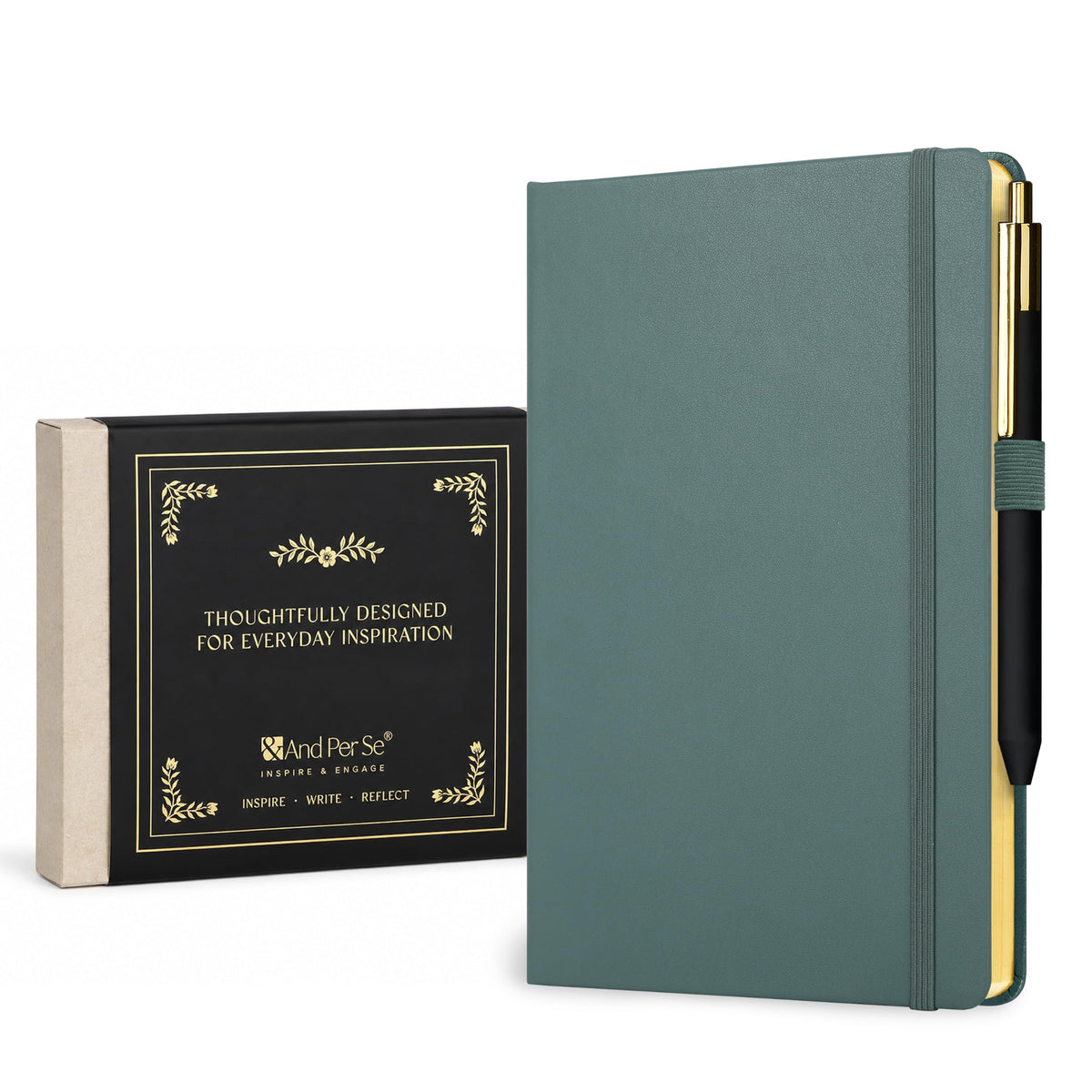 &And Per Se Lined Journal and Pen Set, A5 Leather Hardcover Notebook with Pen & Stationary Set, 160 Pages 100GSM Thick Ruled Paper Journal for Business Work Writing (Dark Blue)