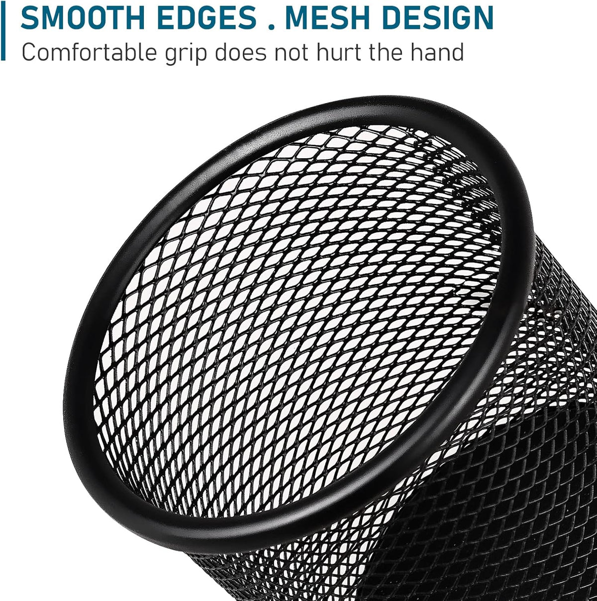 QYH Mesh Pencil Cup for Desk 6 Pack, Black Pen Holder 3.54"x3.93"