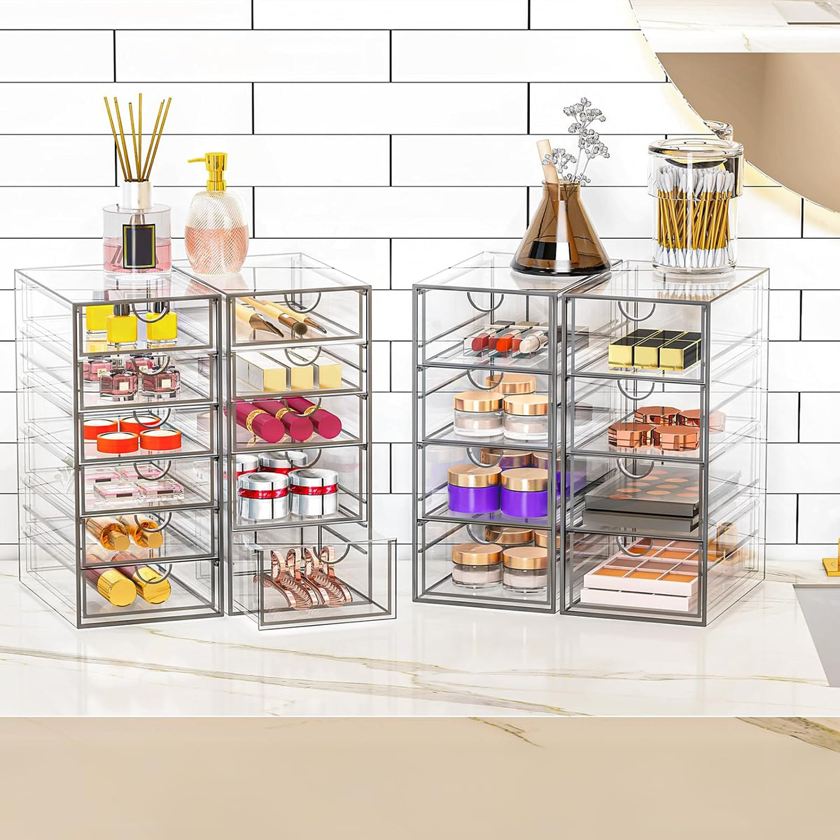 YFXCVSL Acrylic Makeup Organizer with 19 Drawers,Storage Drawer Organizer