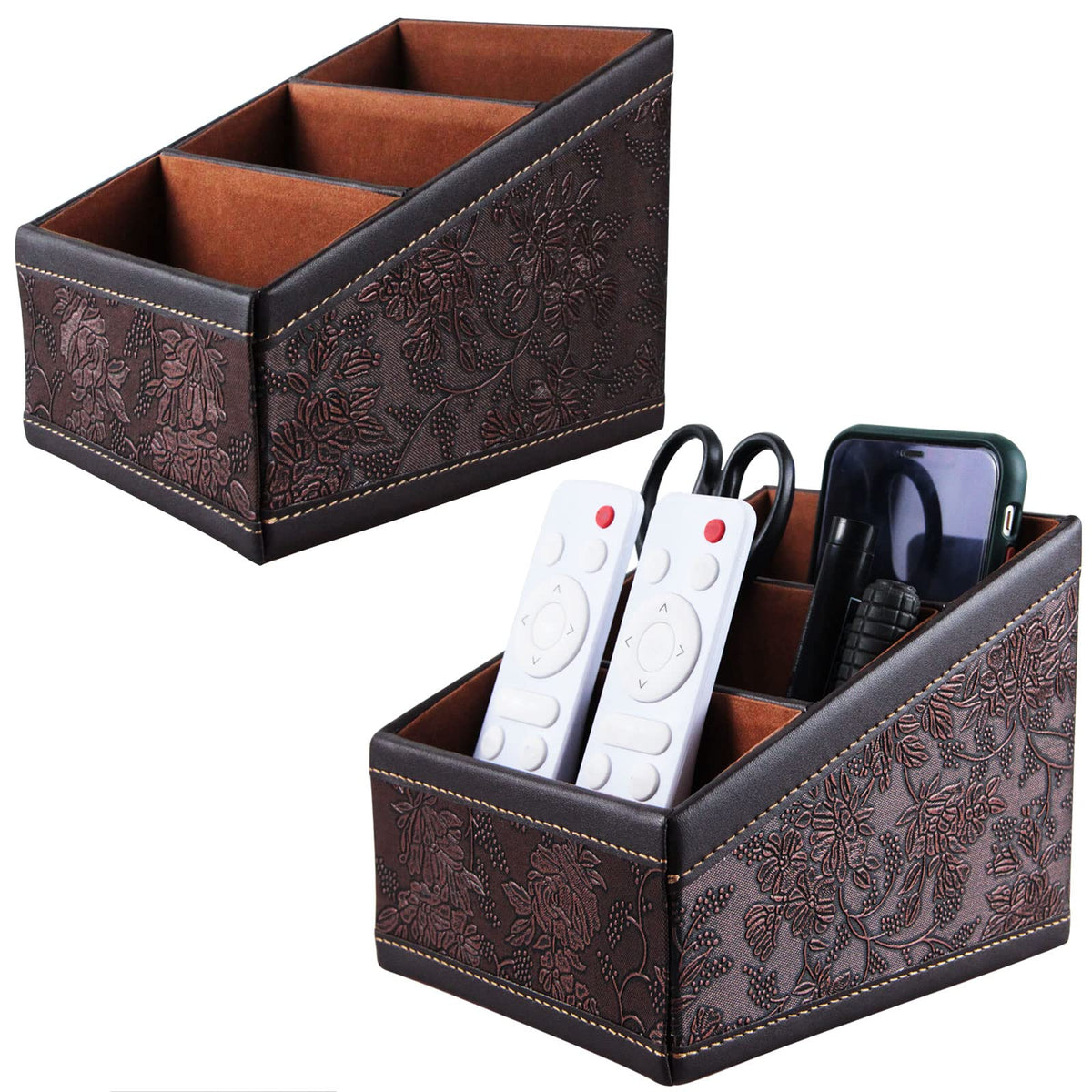 PU Leather Remote Control Holder Storage Container for TV Remote Phone Caddy Eyeglasses