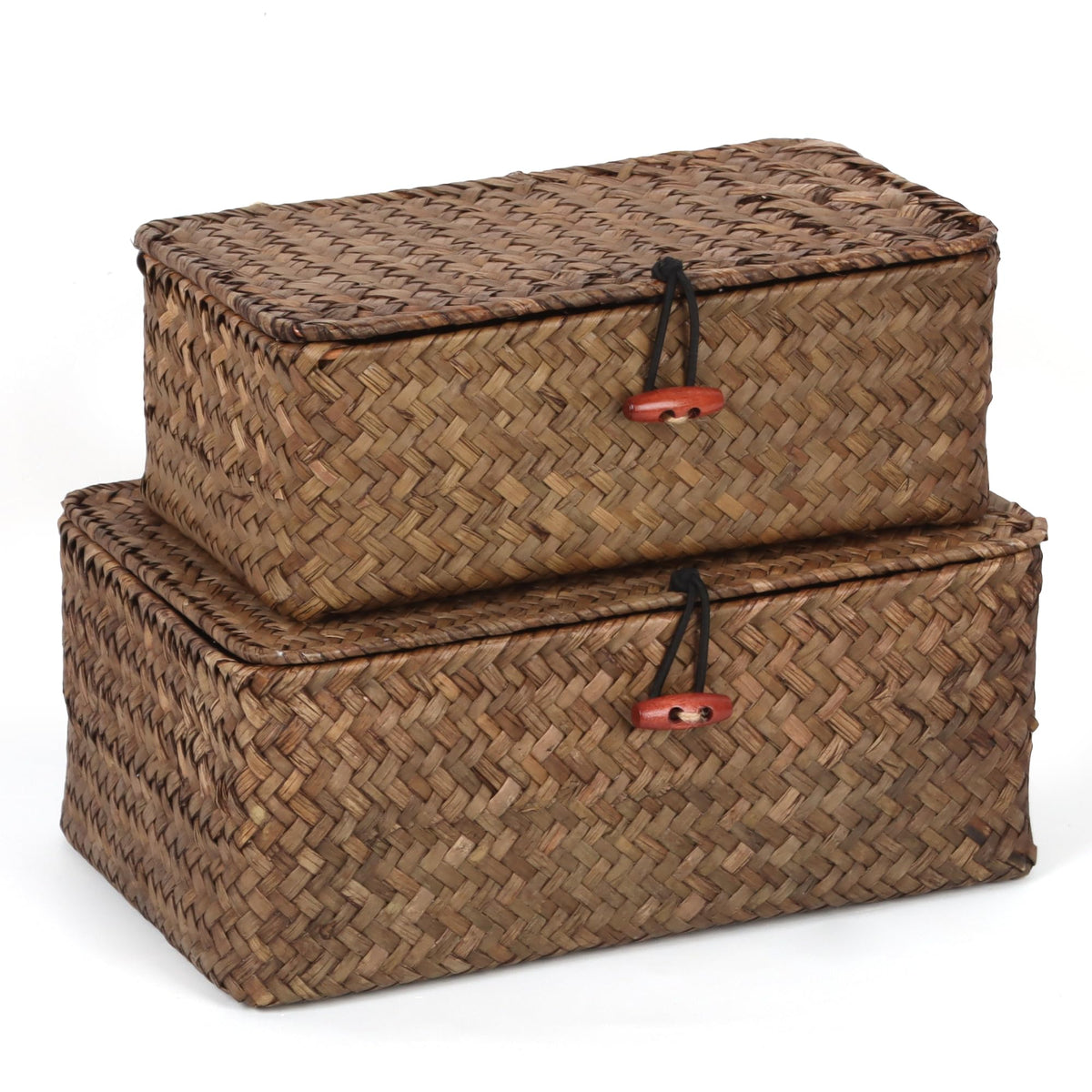 Moosky Wicker Shelf Baskets with Lid,Handwoven Seagrass Basket for Storage Basket Bins Rectangular Home Organizer Gift Boxes (Natural Small)