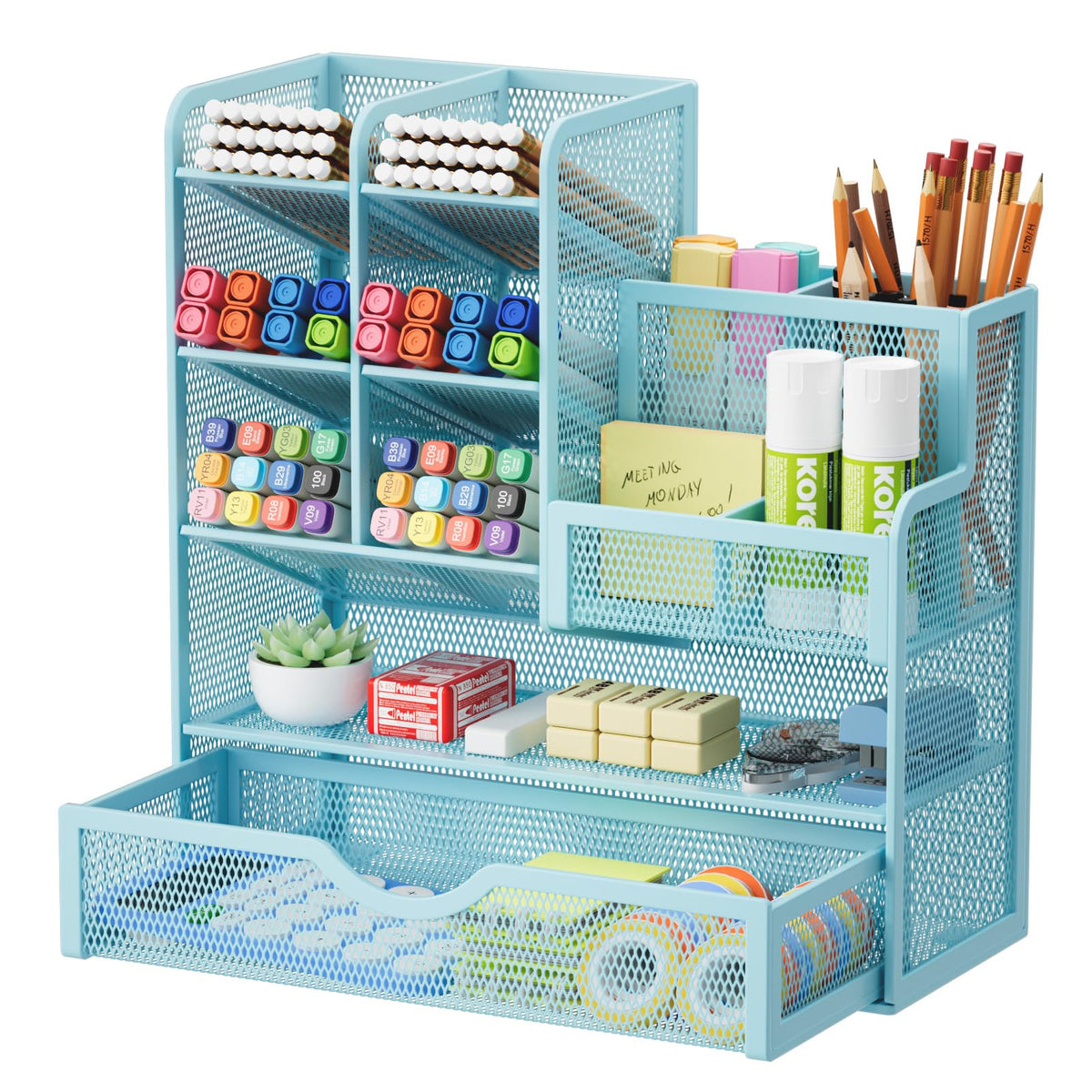 Marbrasse Mesh Pen Holder for Desk, Multi-Functional Pencil Organizer with Drawer, Desk Organizers and Accessories for Office Art Supplies (Black)
