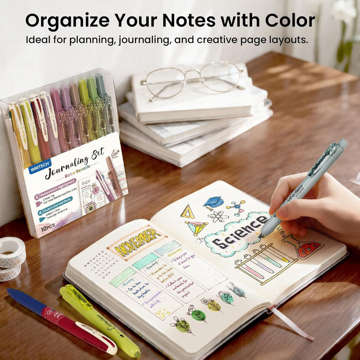 WRITECH Gel Pens Journaling Highlighters: Vintage 2-in-1 Journal Set 10ct
