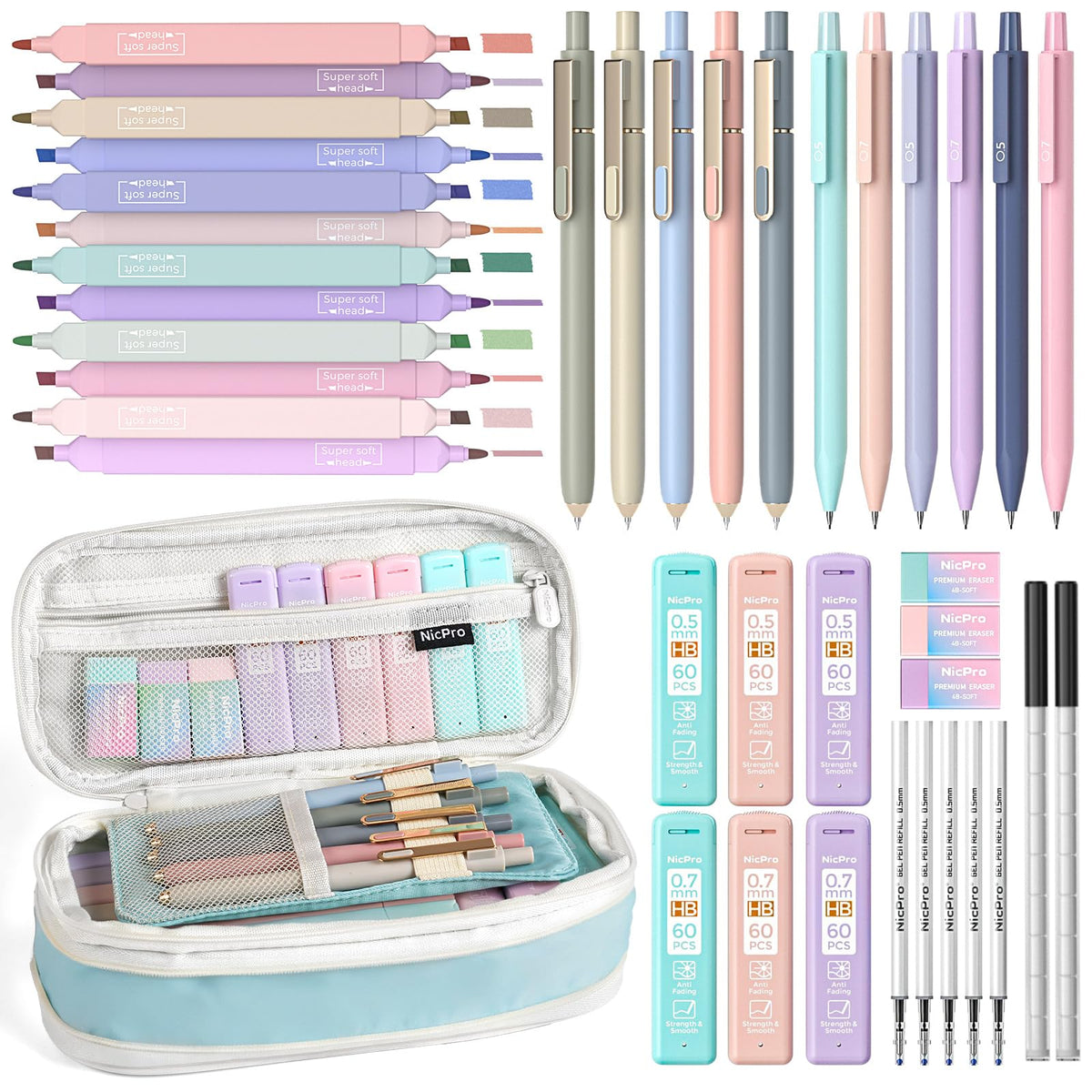Nicpro School Supplies Stationary Set with Pencil Case, 50 PCS Black