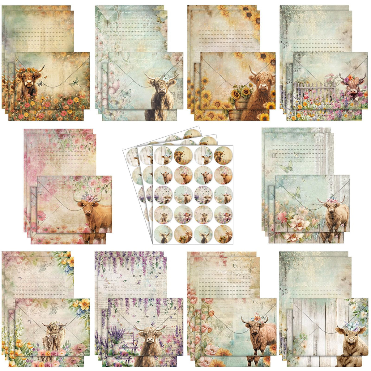 TaoBary 160 Pcs Vintage Floral Stationery Paper and Envelopes Set