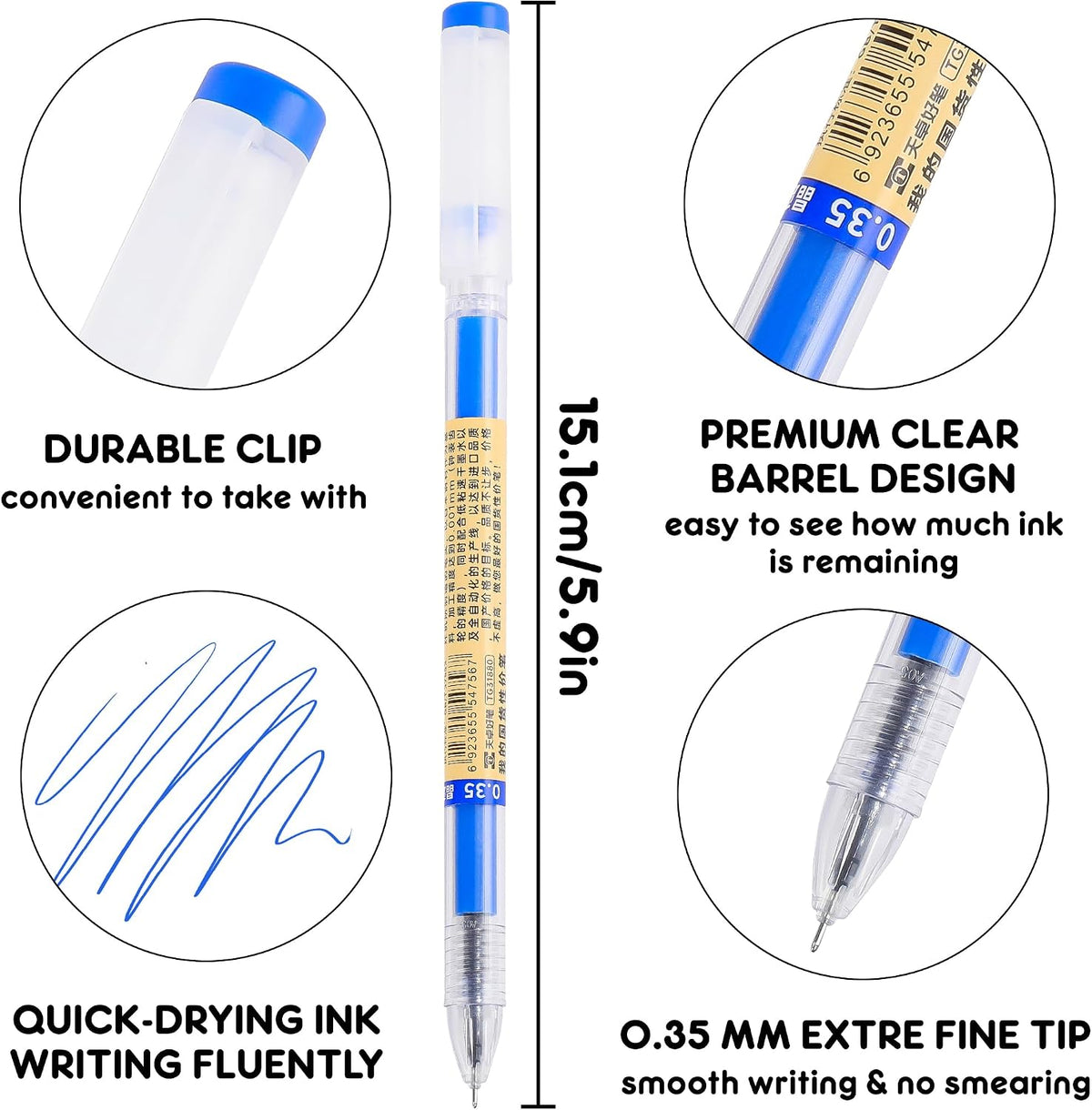 Japanese Style Blue Gel Ink Pens, 100 Pack Bulk Wholesale Set, 0.35mm Extra Fine Point, No Smudge Quick Drying, Journaling, Writing Drawing Notebook for Teacher Classroom Office School Supplies