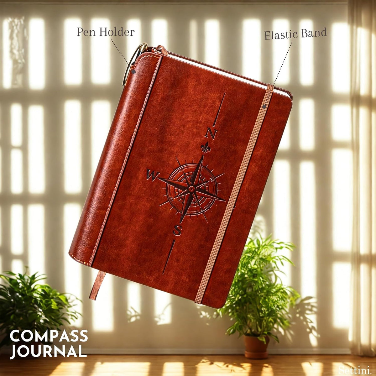 SETTINI® Vegan Leather Journal Gift Set with Pen 192 Pages, Compass