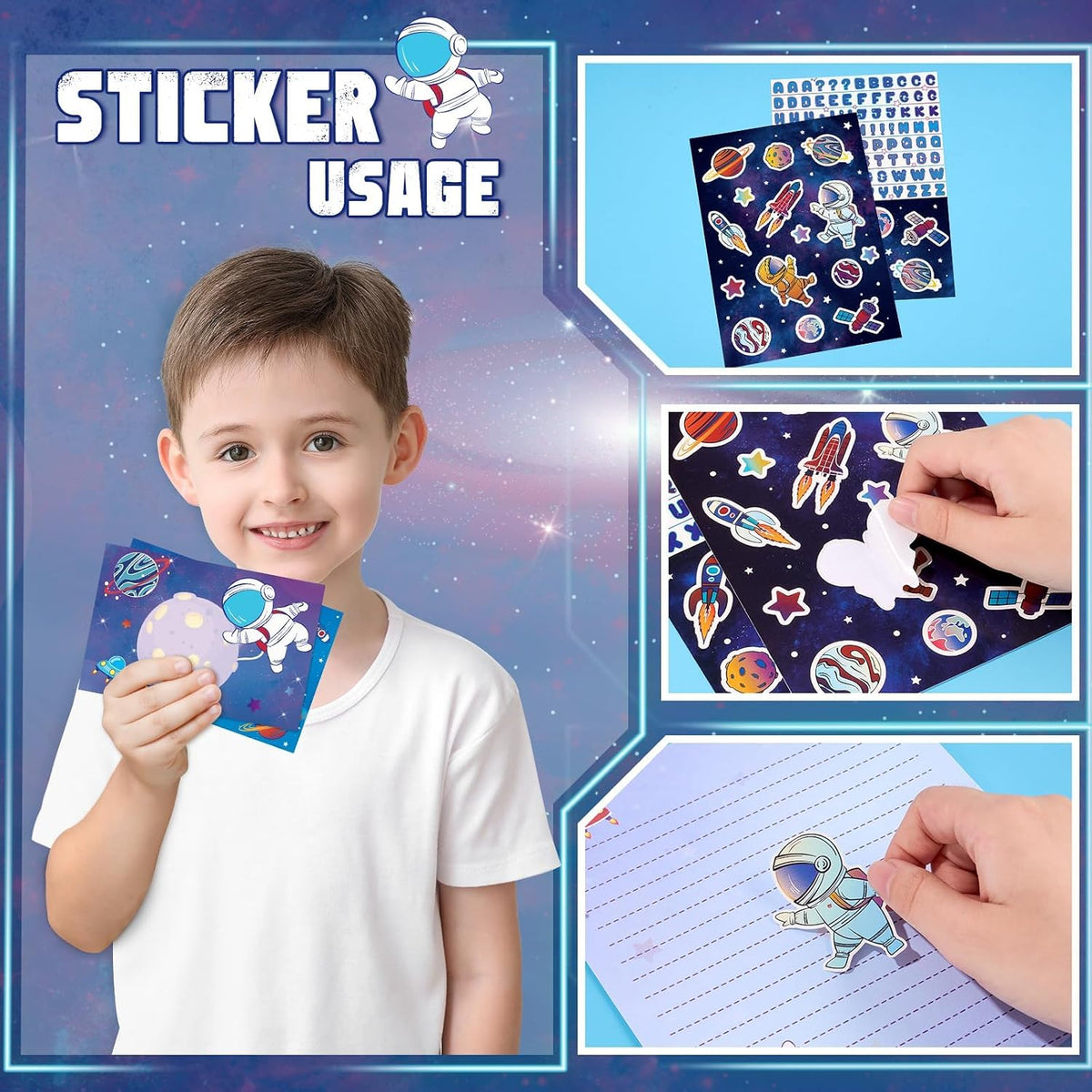 WERNNSAI 72 PCS Space Kids Stationery Paper and Envelopes Set for Boys
