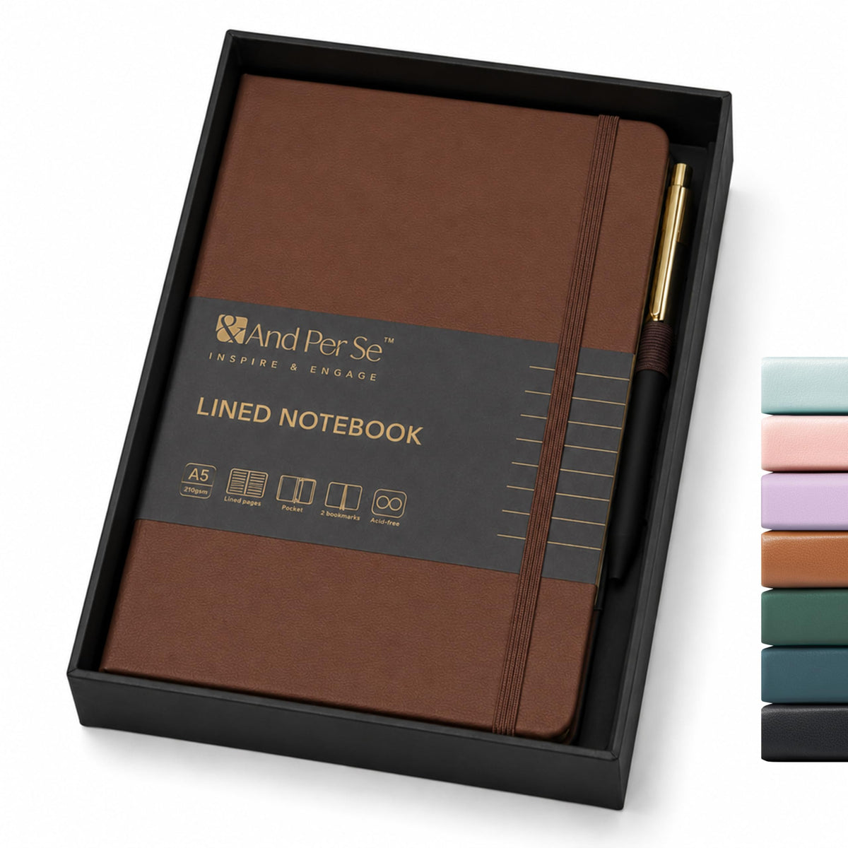 &And Per Se Lined Journal and Pen Set, A5 Leather Hardcover Notebook with Pen & Stationary Set, 160 Pages 100GSM Thick Ruled Paper Journal for Business Work Writing (Dark Blue)