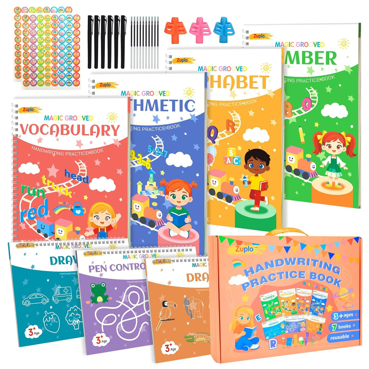 Magic Grooved Writing Practice for Kids Ages 3-8, Reusable Workbooks