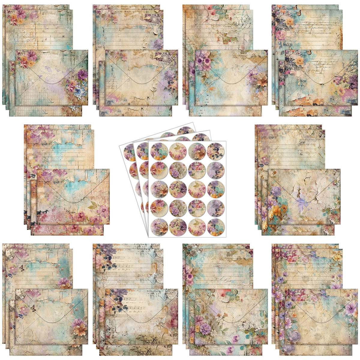 TaoBary 160 Pcs Vintage Floral Stationery Paper and Envelopes Set