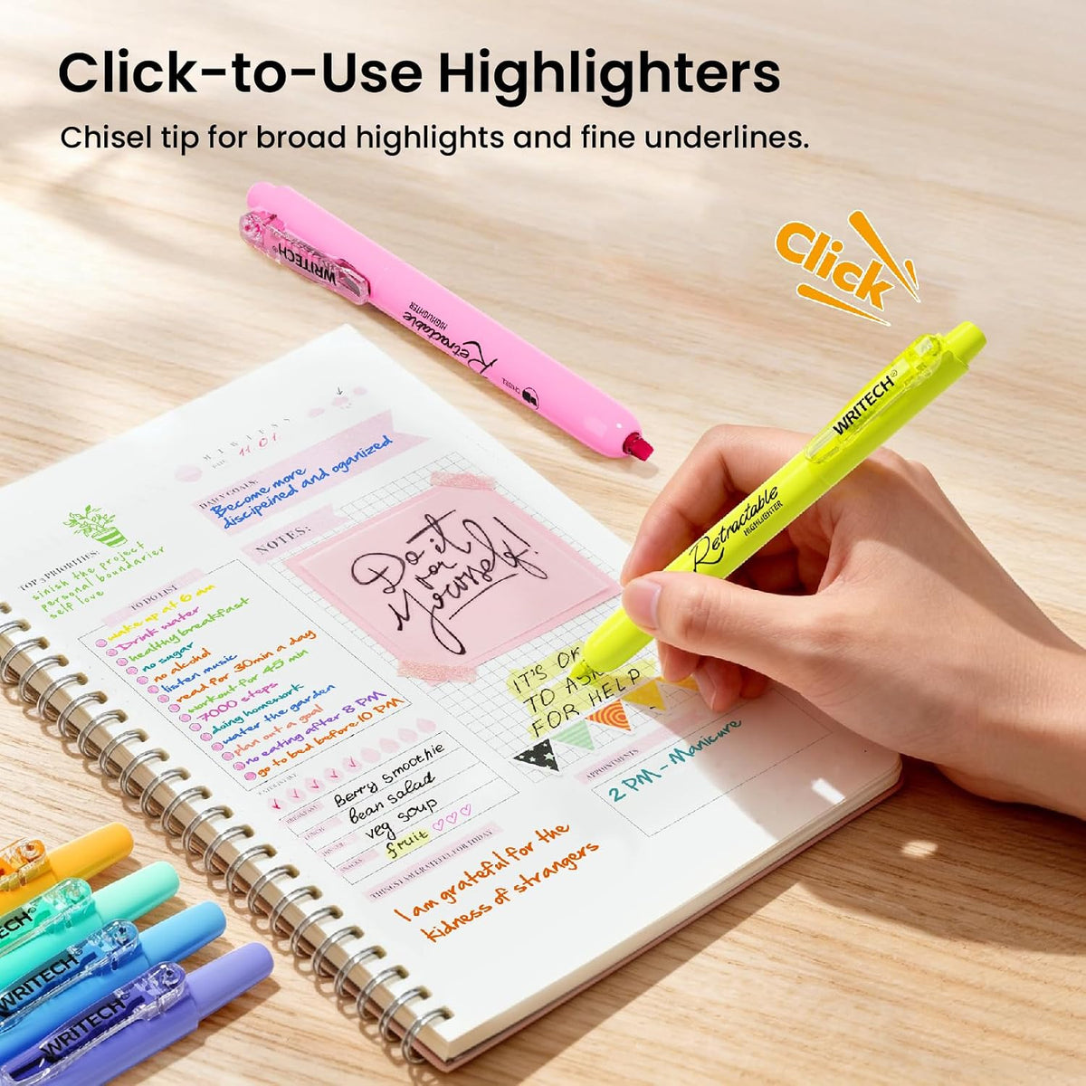 WRITECH Gel Pens Journaling Highlighters: Pastel 2-in-1 Journal Set 10ct
