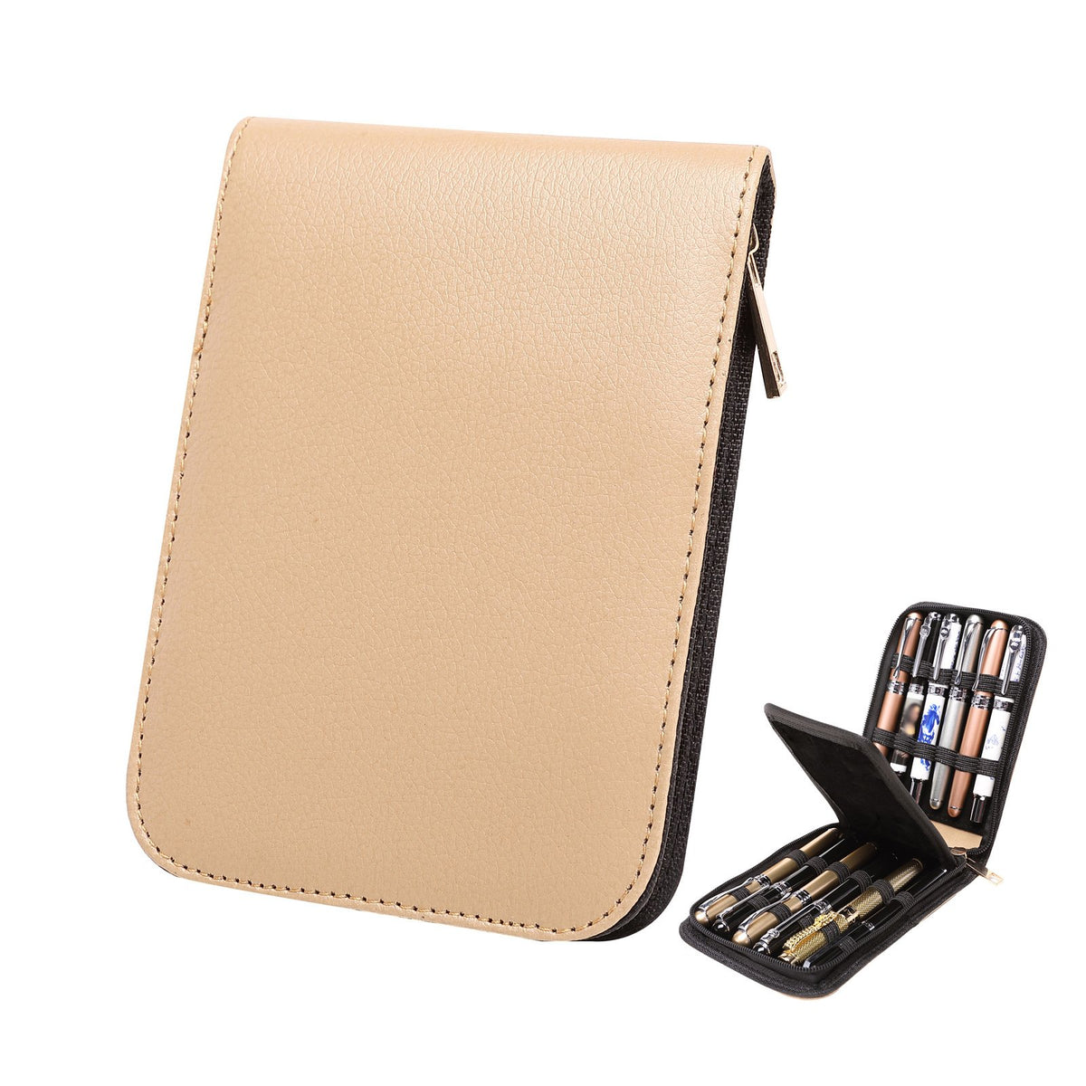 48 PU Leather Fountain Pen Case Large Capacity Black Roller Ball Pen Holder Bag Pouch