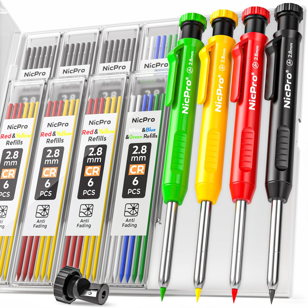 Nicpro Carpenter Pencils with Sharpener, Mechanical Pencil for Construction