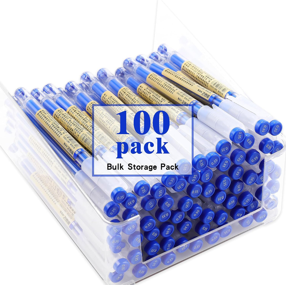 Japanese Style Blue Gel Ink Pens, 100 Pack Bulk Wholesale Set, 0.35mm Extra Fine Point, No Smudge Quick Drying, Journaling, Writing Drawing Notebook for Teacher Classroom Office School Supplies